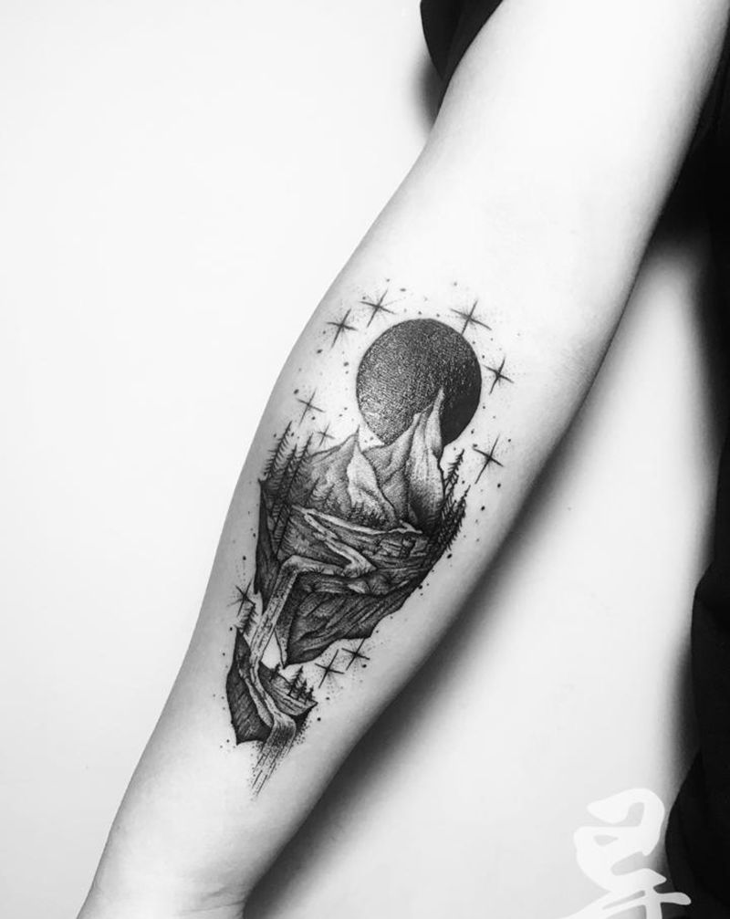 遮盖作品纹身图片_手臂点刺纹身图案