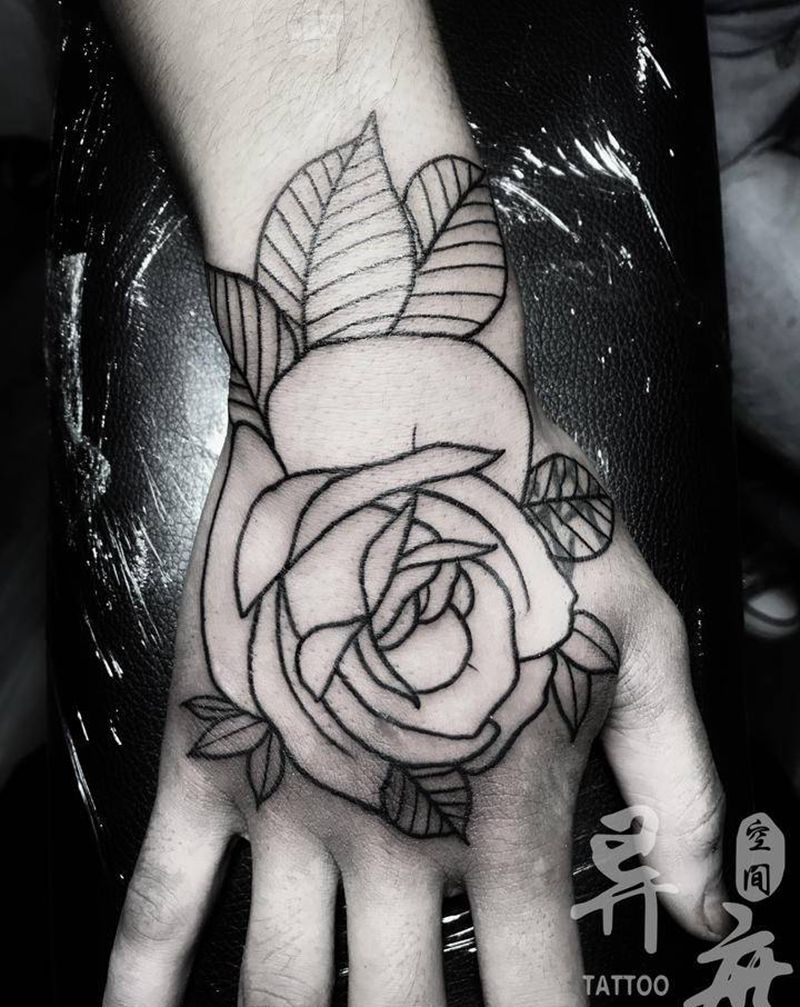 玫瑰未完成纹身图片_手部Old School纹身图案