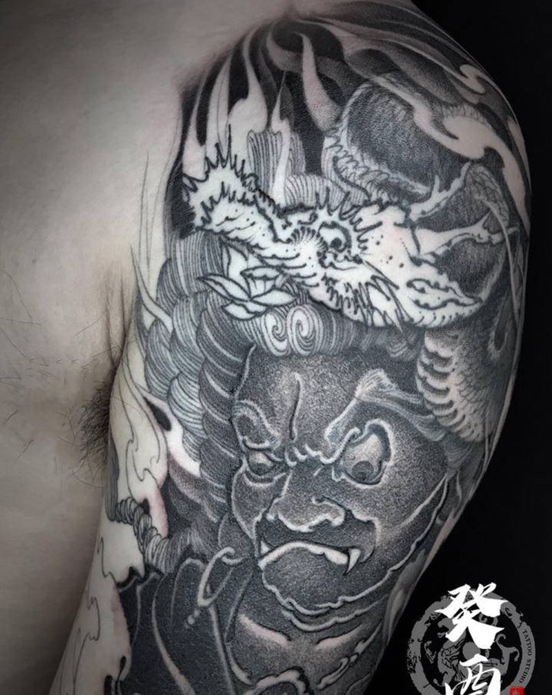 不动明王（未完）纹身图片_手臂新传统纹身图案