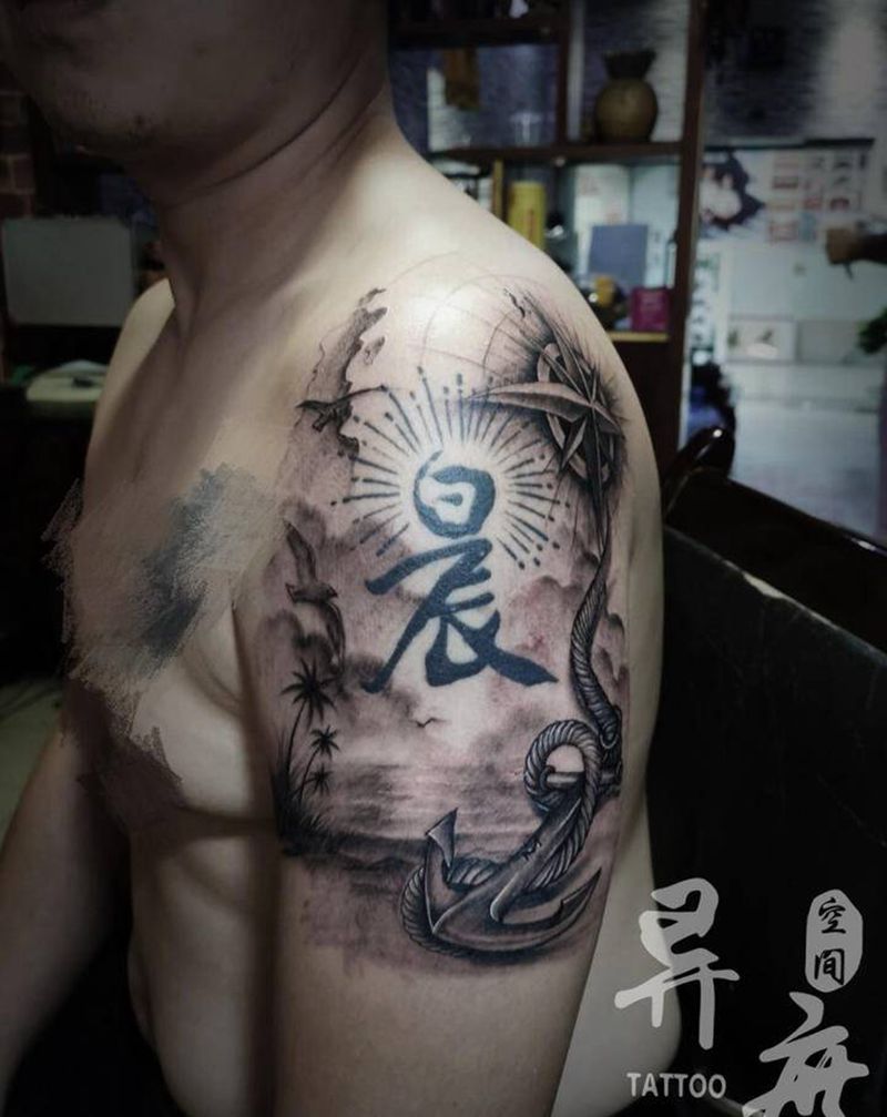 旧图添加纹身图片_手臂欧美写实航海纹身图案