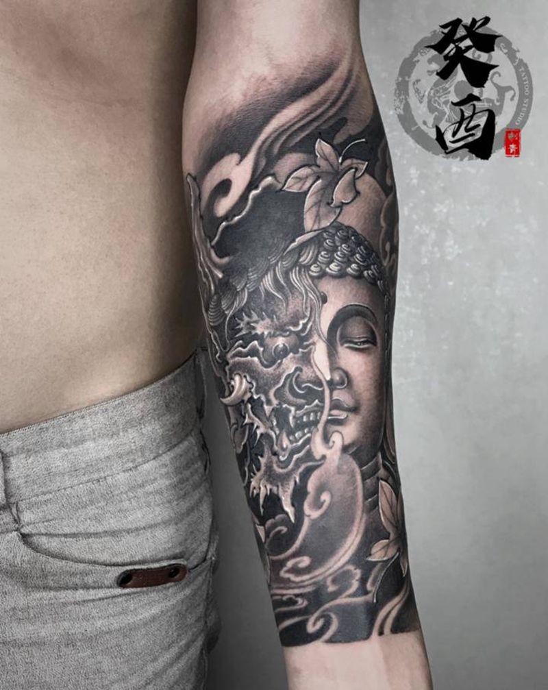 包小臂（疤痕遮盖）纹身图片_手臂新传统纹身图案