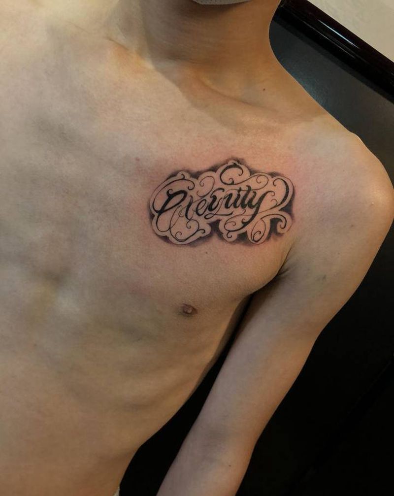 店内花体字纹身图片_胸部纹身图案