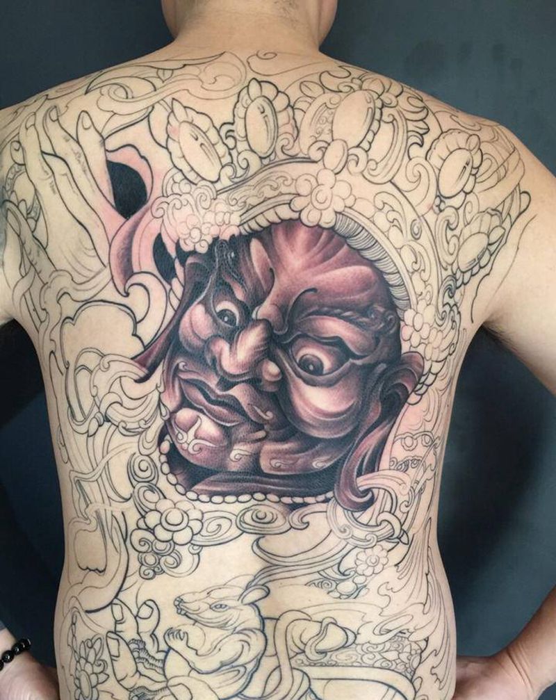 黄财神进度纹身图片_背部纹身图案