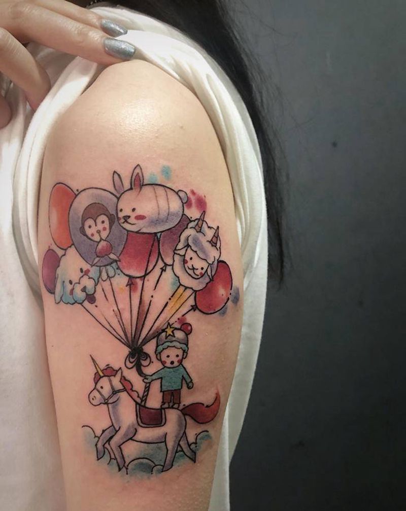 school纹身图片_手臂New School水彩纹身图案