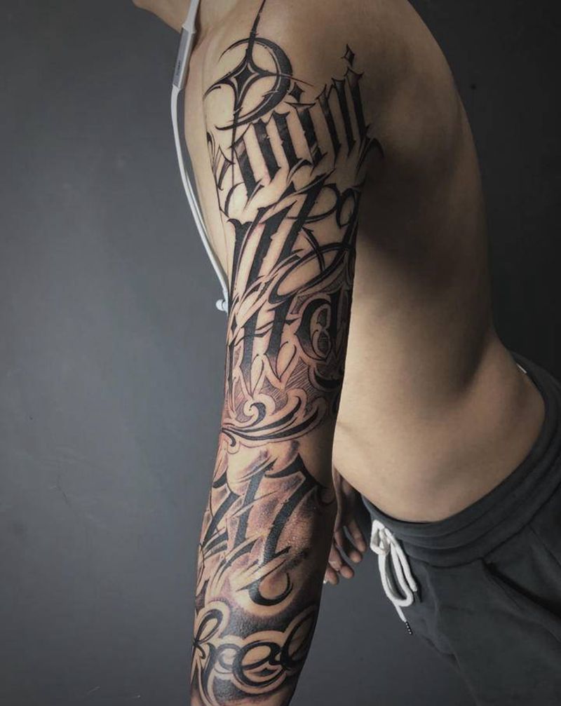 花体英文纹身图片_手臂花体字纹身图案