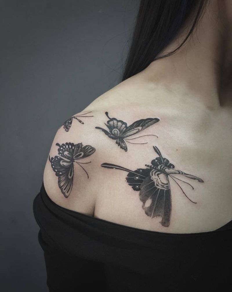 蝴蝶纹身图片_手臂胸部纹身图案