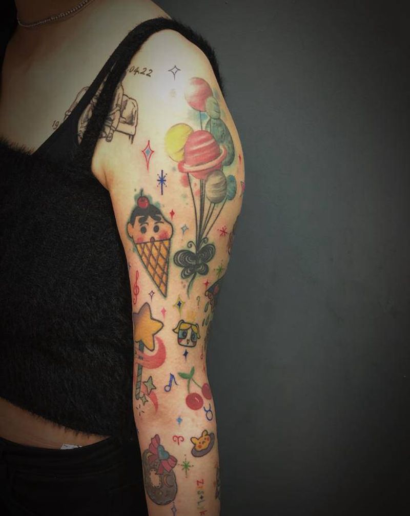 花臂纹身图片_手臂New School纹身图案