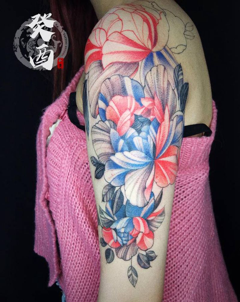 素花纹身图片_手臂素花纹身图案