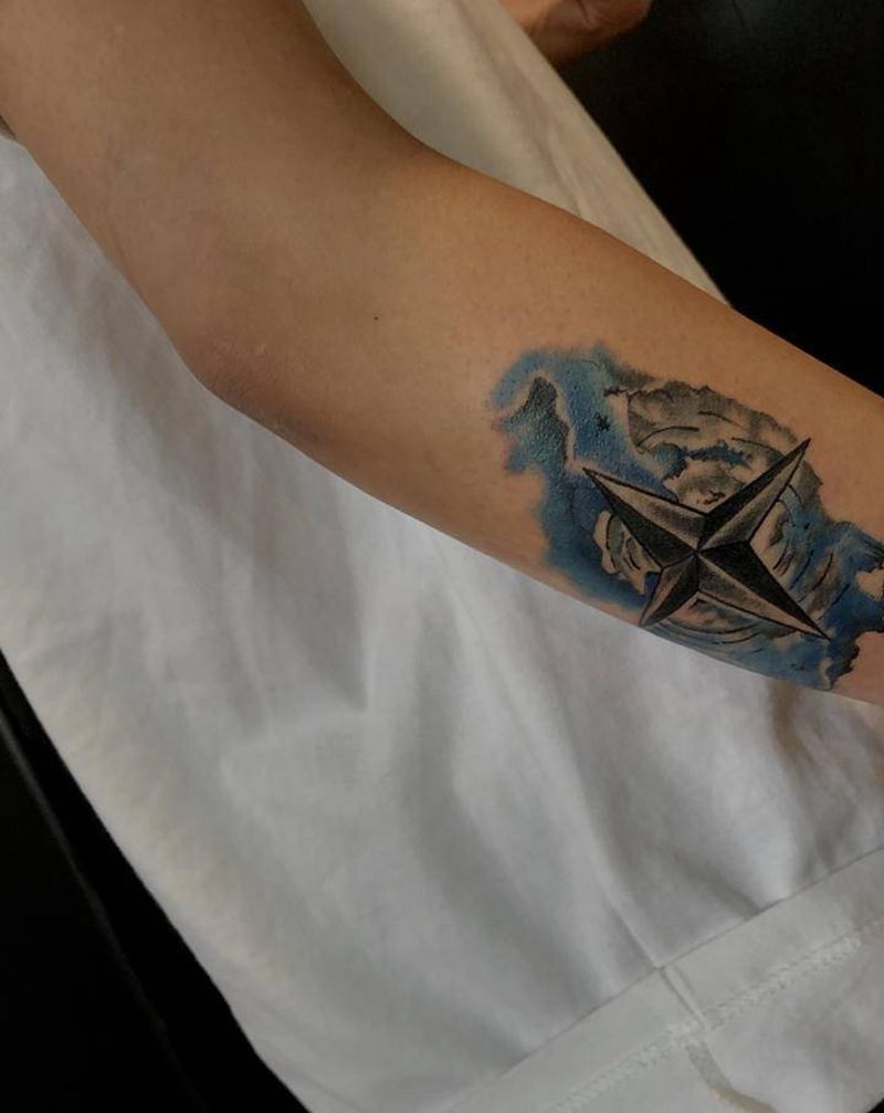 指南针纹身图片_新传统纹身图案