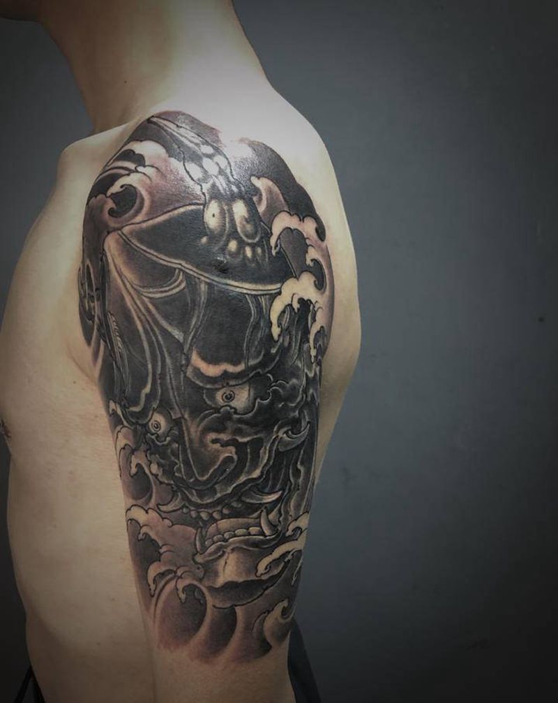 般若遮盖一枚纹身图片_手臂新传统纹身图案