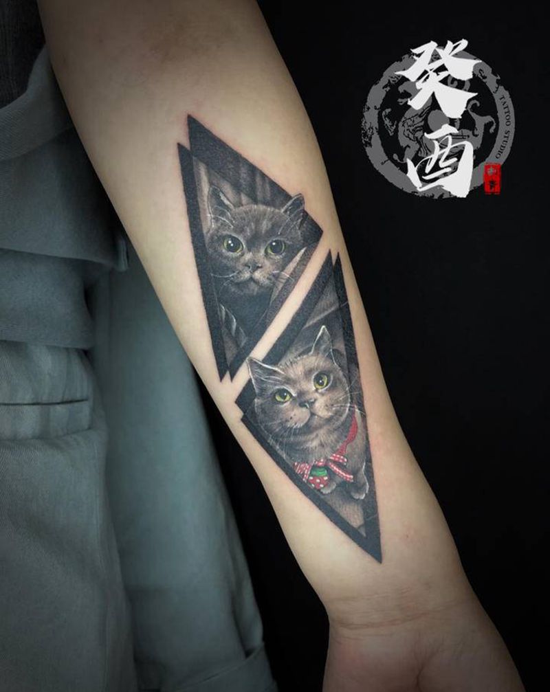 猫纹身图片_手臂欧美写实纹身图案
