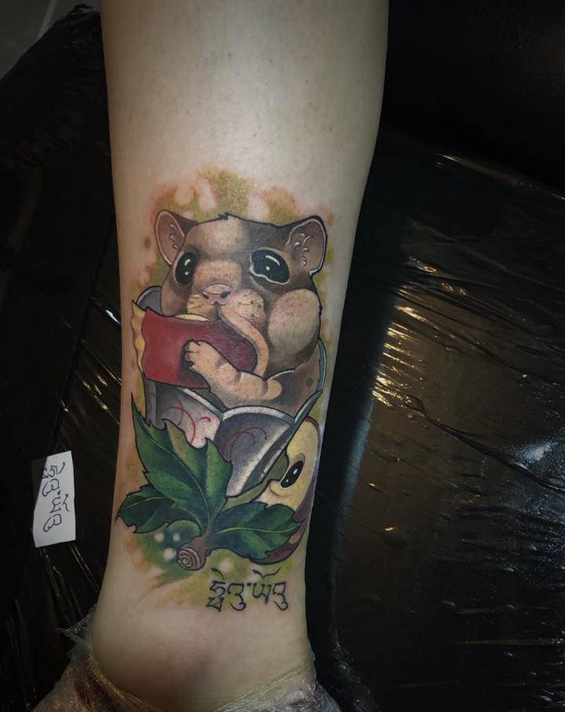 遮盖旧图纹身图片_腿部New School纹身图案