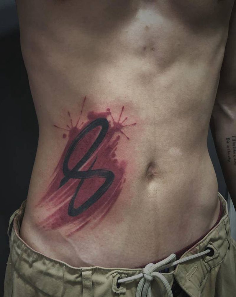 自己喜欢的乐队logo纹身图片_腹部水彩图腾纹身图案