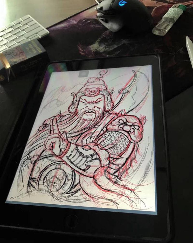 原创二爷纹身图片_新传统纹身图案