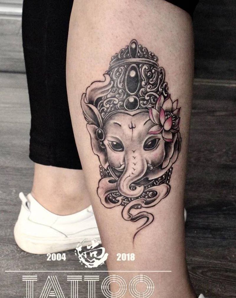 小象纹身图片_腿部新传统纹身图案