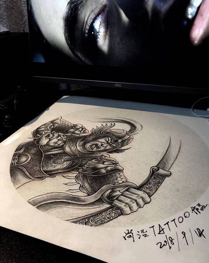 原创弓箭战神纹身图片_新传统纹身图案