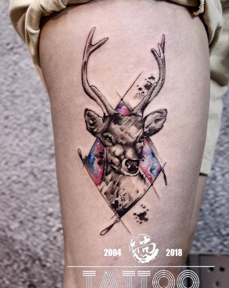 迷彩小鹿纹身图片_New School纹身图案