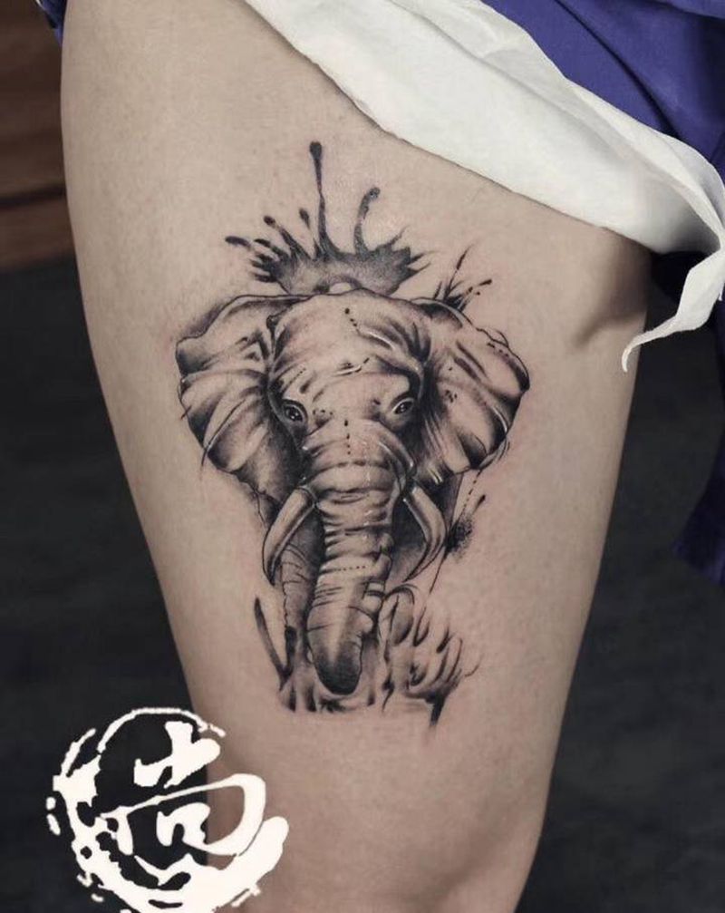 大象纹身图片_New School纹身图案