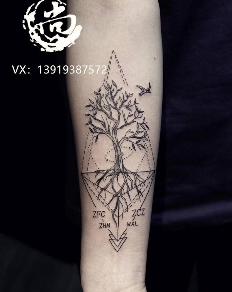 几何树纹身图片_几何图腾纹身图案