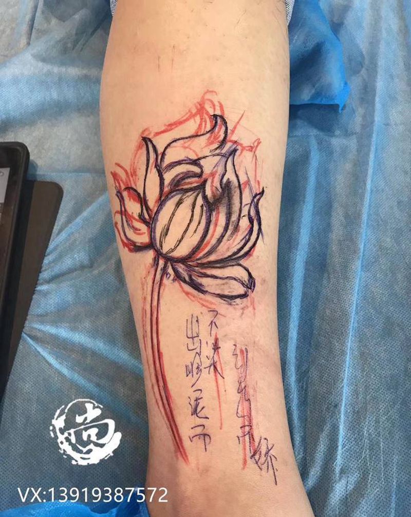 原创红莲纹身图片_新传统纹身图案
