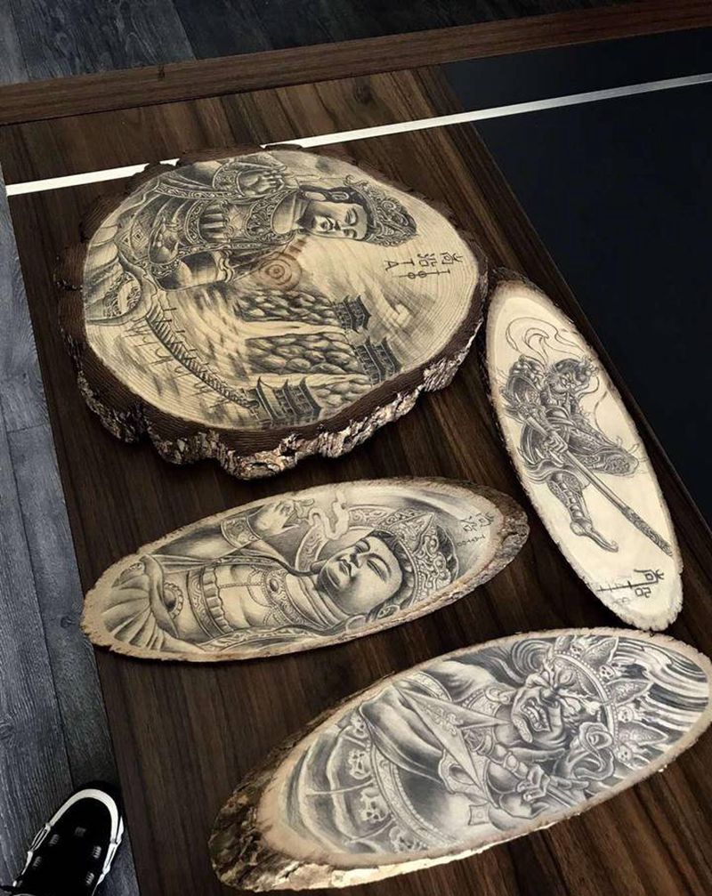 原创木板画集合纹身图片_新传统纹身图案