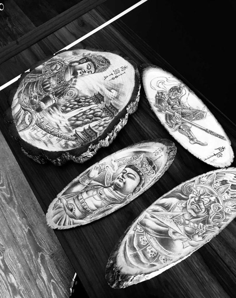 原创木板画集合纹身图片_新传统纹身图案