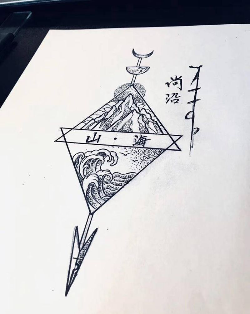 原创作品，山海纹身图片_几何纹身图案