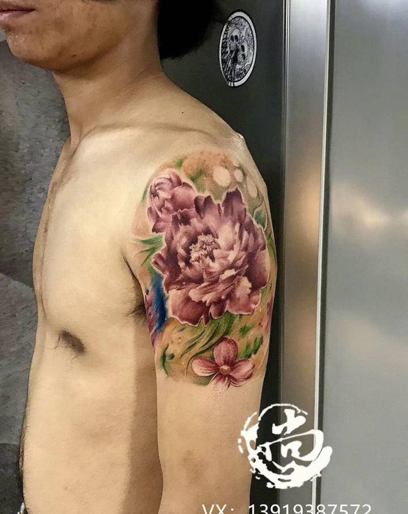 大牡丹纹身图片_水彩纹身图案