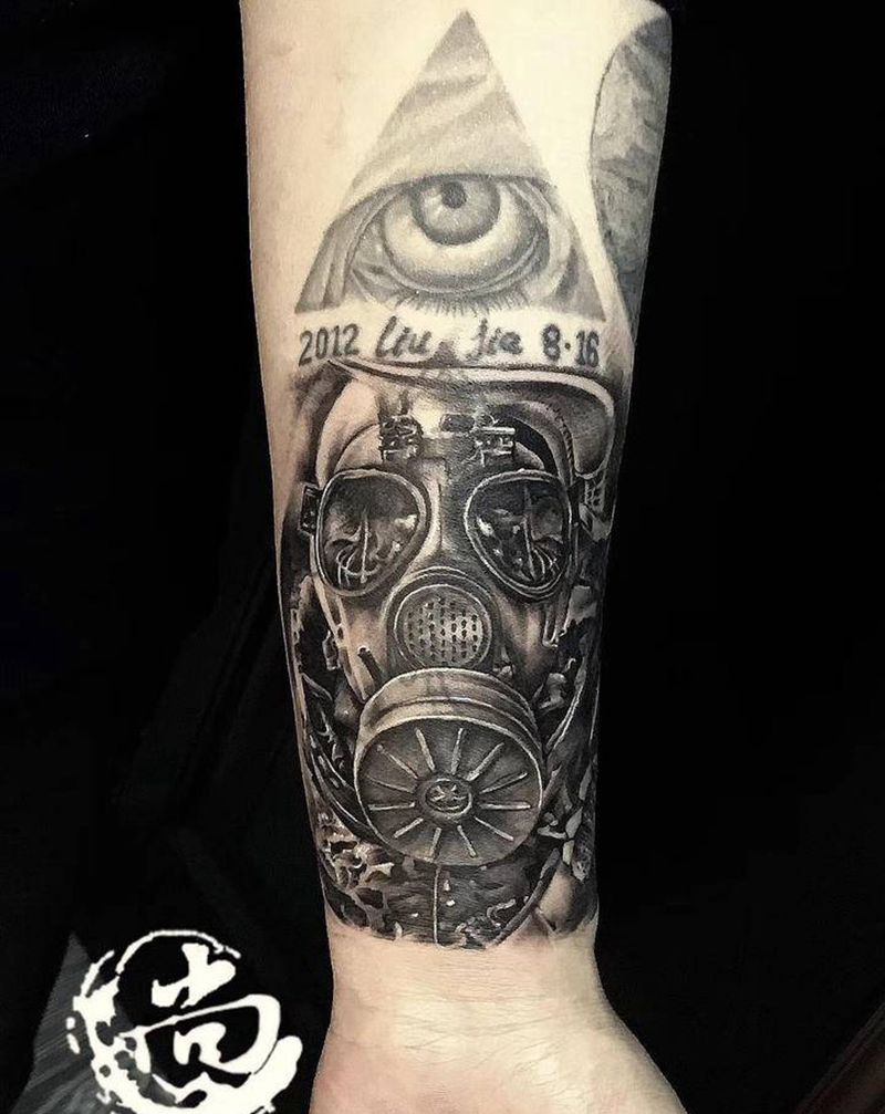 面具遮盖纹身图片_手臂欧美写实纹身图案