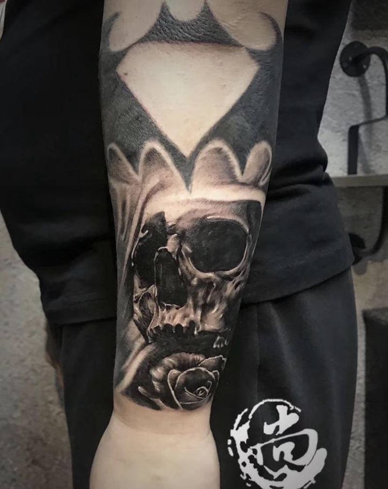 骷髅纹身图片_手臂欧美写实纹身图案