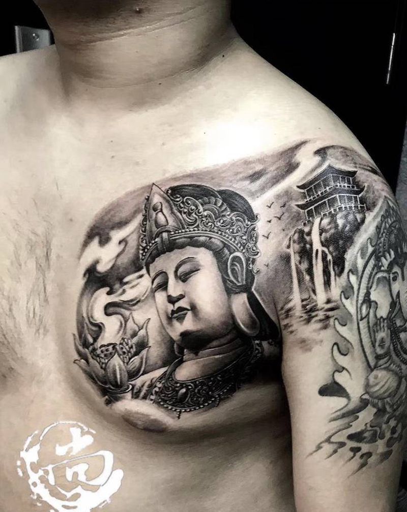 原创佛纹身图片_胸部新传统纹身图案