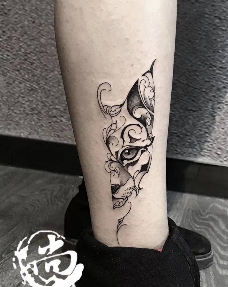 花猫纹身图片_脚部图腾New School纹身图案