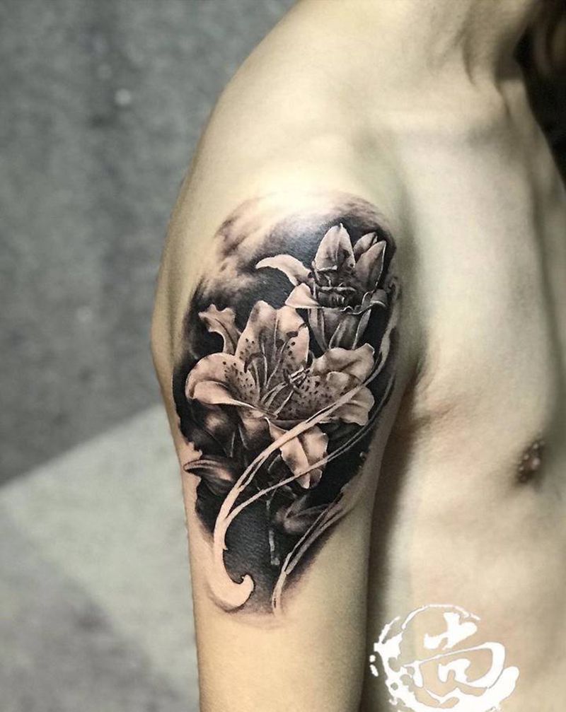 写实百合纹身图片_手臂欧美写实纹身图案