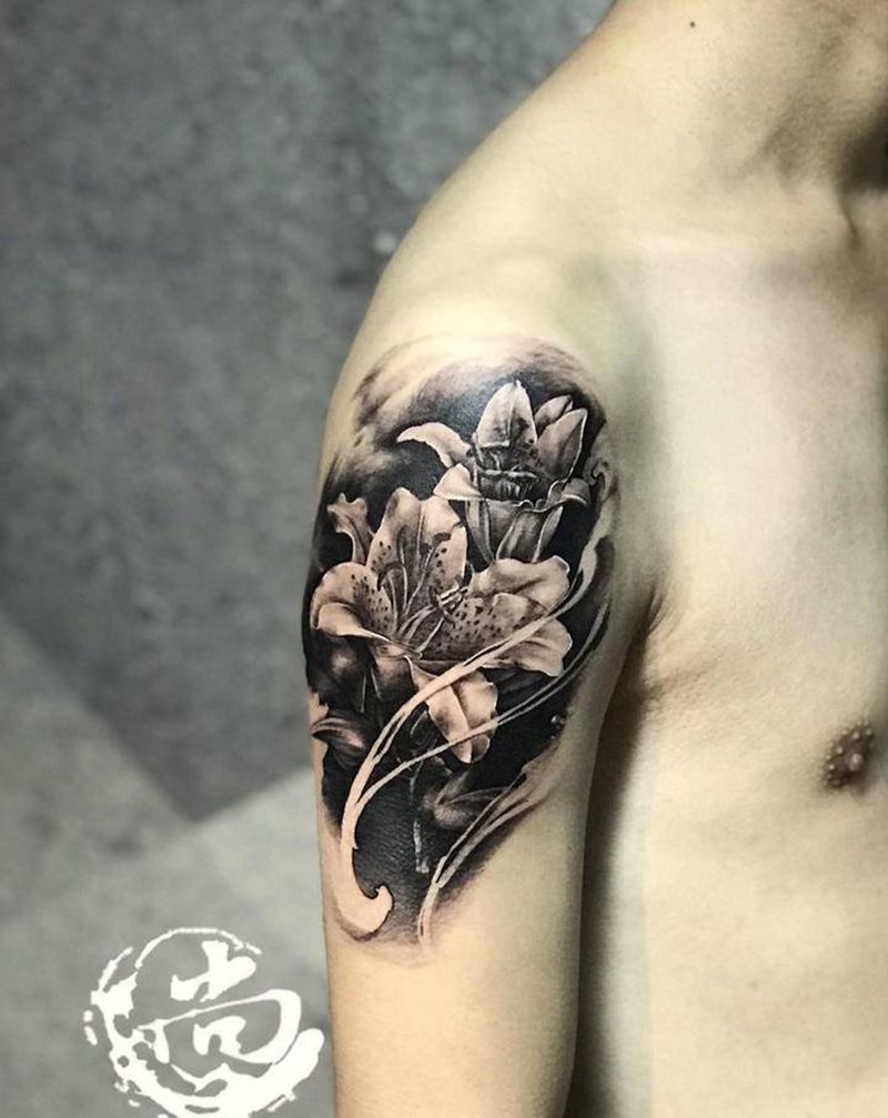 写实百合纹身图片_手臂欧美写实纹身图案