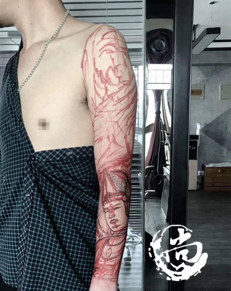 原创花臂纹身图片_手臂新传统纹身图案