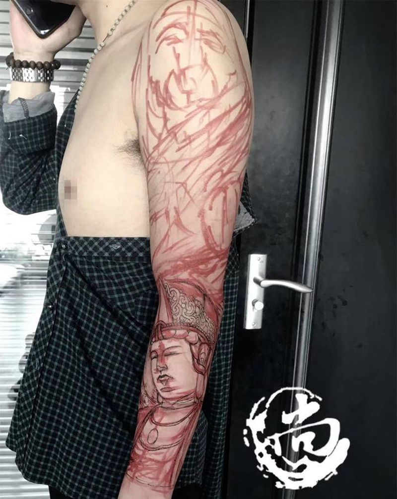 原创花臂纹身图片_手臂新传统纹身图案