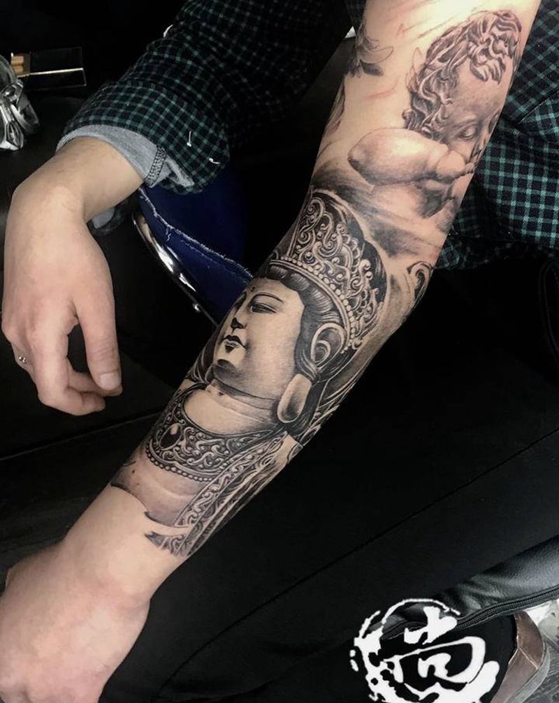 原创花臂纹身图片_手臂新传统纹身图案