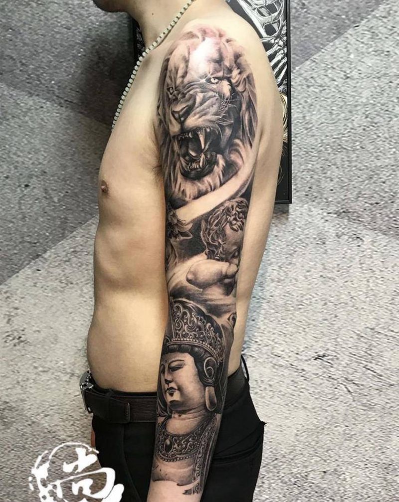 原创花臂纹身图片_手臂新传统纹身图案