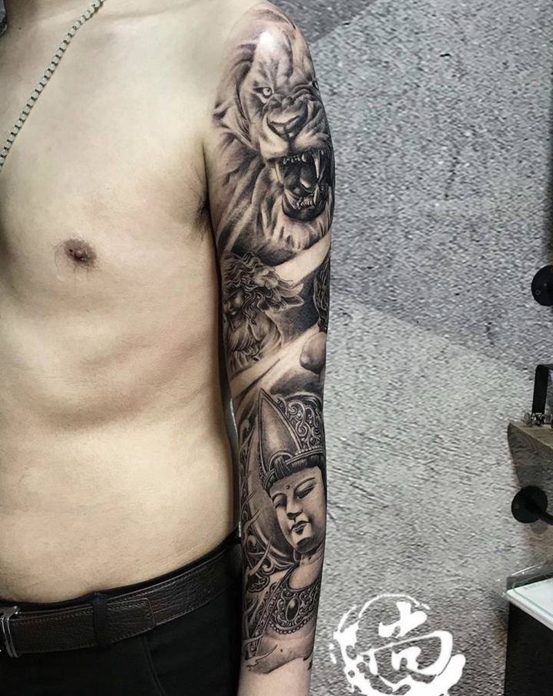 原创花臂纹身图片_手臂新传统纹身图案