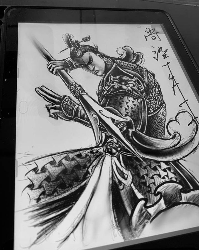 尚沿神君手稿纹身图片_新传统纹身图案