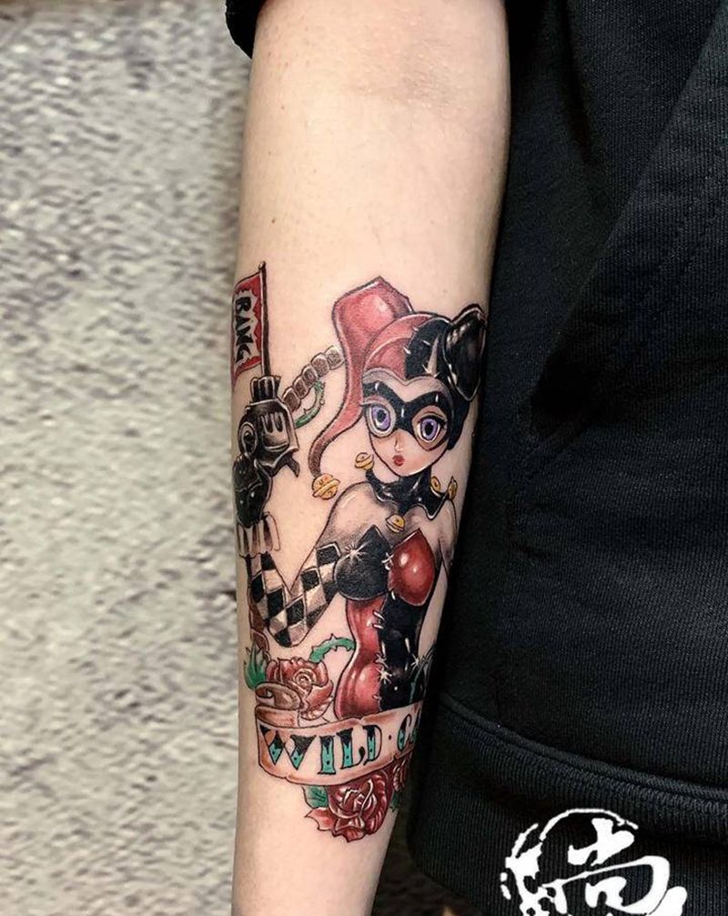 小丑女纹身图片_手臂New School纹身图案