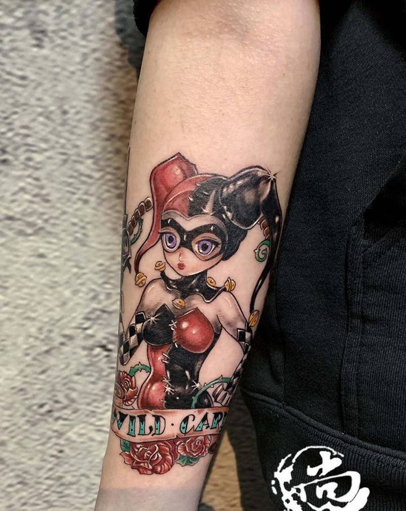 小丑女纹身图片_手臂New School纹身图案