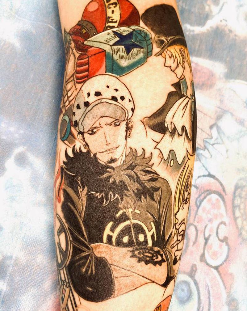 海贼王纹身图片_腿部欧美写实纹身图案