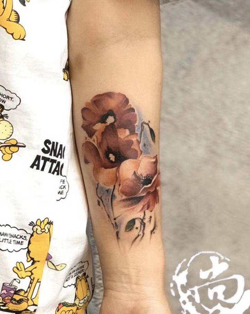 花之素拼纹身图片_手臂水彩纹身图案