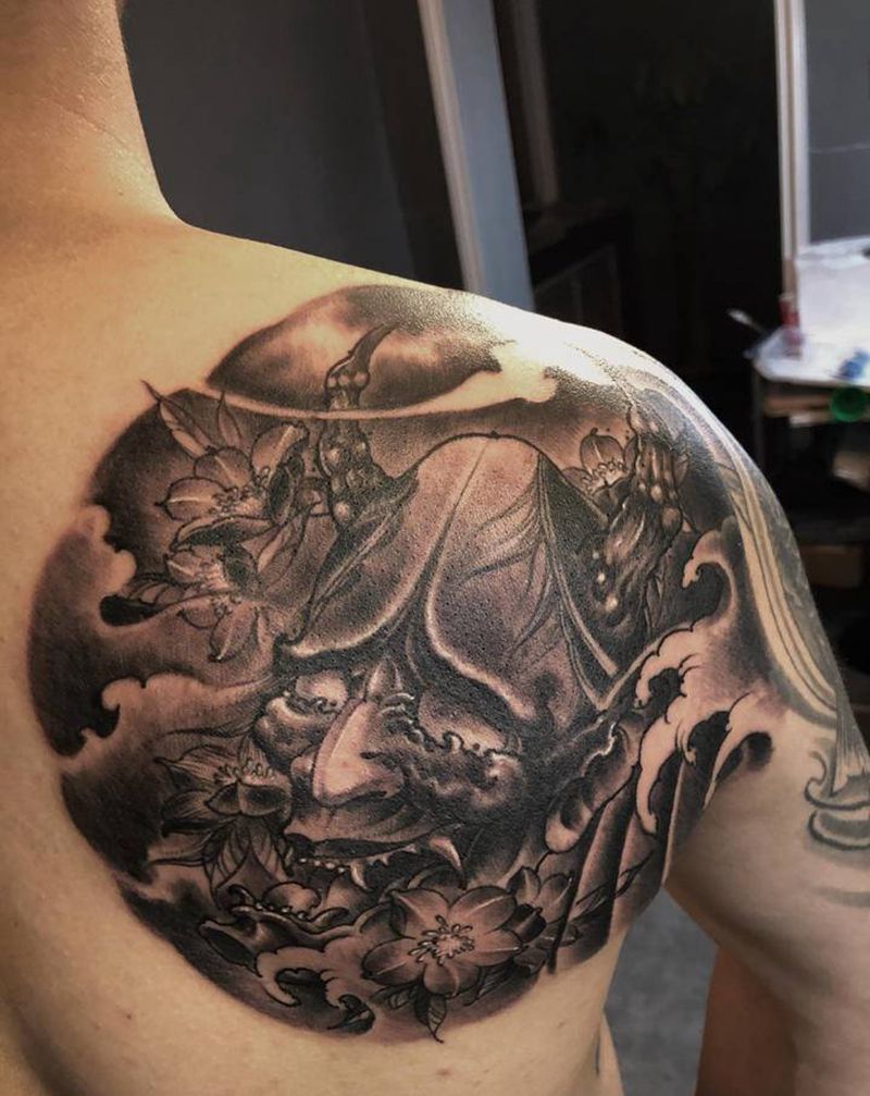 般若纹身图片_胸部新传统纹身图案