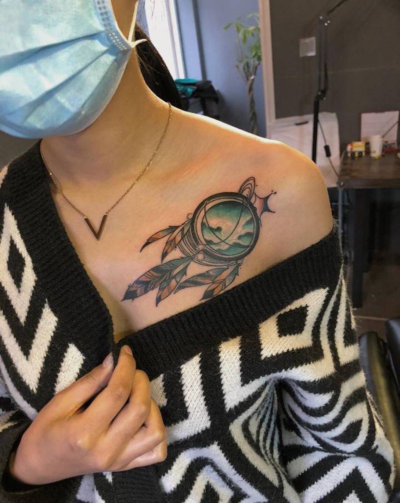 捕梦网纹身图片_胸部New School纹身图案