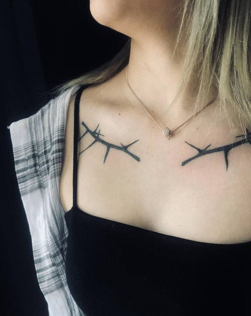 锁骨纹身图片_胸部几何纹身图案