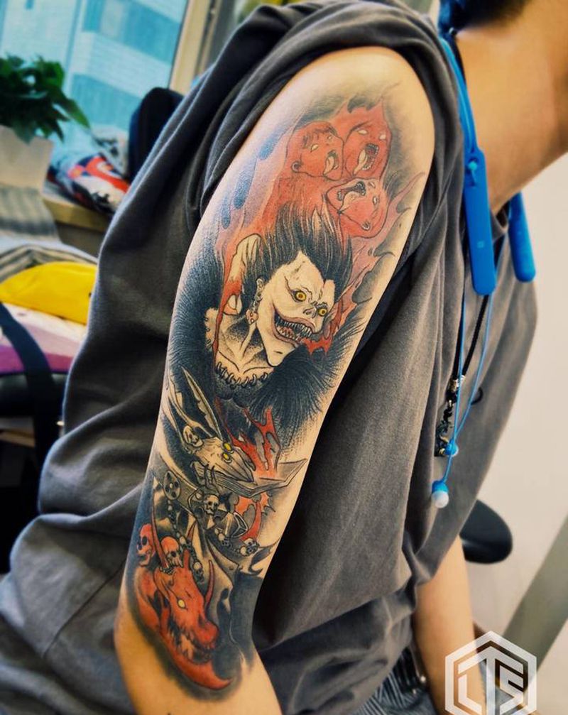 死亡笔记纹身图片_手臂水彩纹身图案