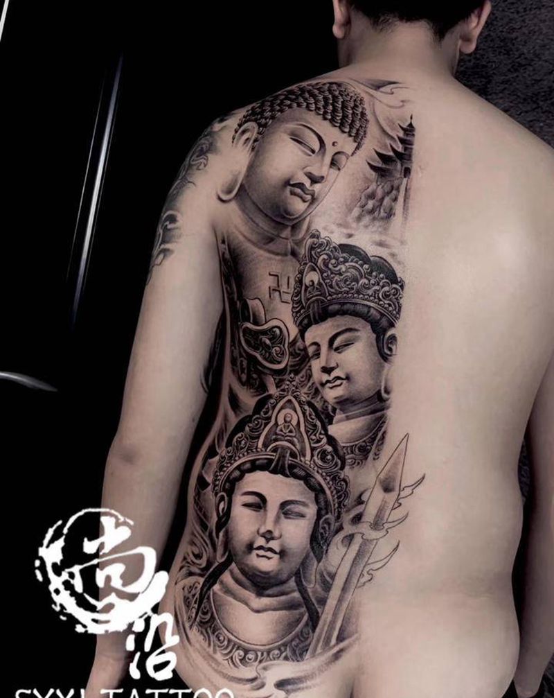 佛纹身图片_背部新传统纹身图案
