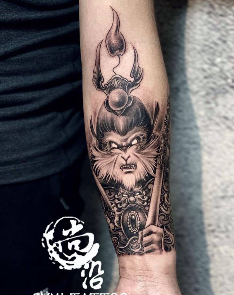 齐天大圣纹身图片_手臂新传统纹身图案